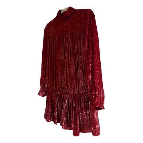 Pre-owned Celine Silk Mini Dress In Burgundy