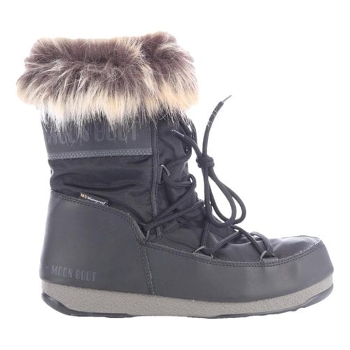 Pre-owned Moon Boot Vegan Leather Snow Boots In Black