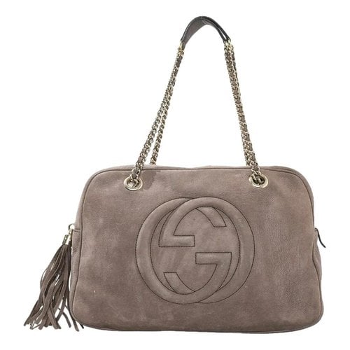 Pre-owned Gucci Soho Double Chain Leather Handbag In Brown