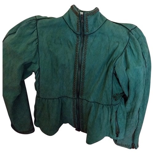 Pre-owned Roberto Cavalli Leather Short Vest In Green