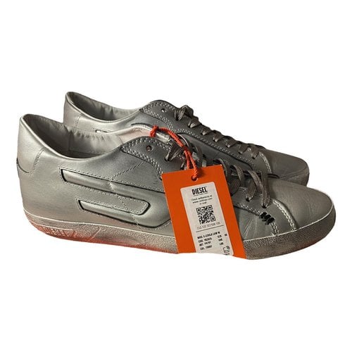 Pre-owned Diesel Leather Trainers In Silver