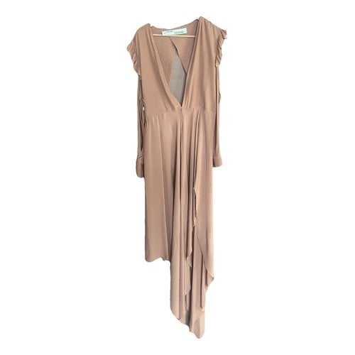 Pre-owned Off-white Silk Mid-length Dress In Beige