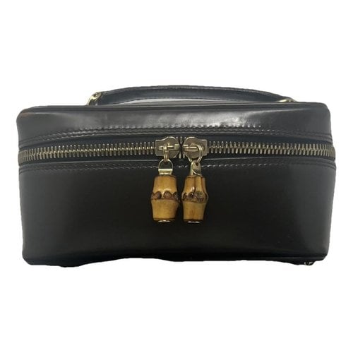 Pre-owned Gucci Bamboo Leather Vanity Case In Brown