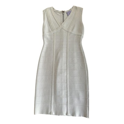Pre-owned Herve Leger Mid-length Dress In White