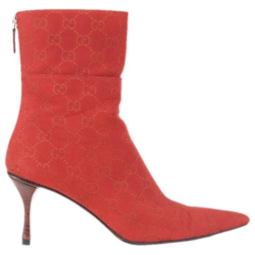Pre-owned Gucci Leather Ankle Boots In Red