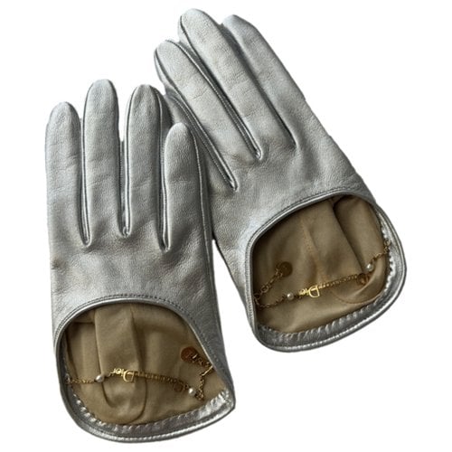 Pre-owned Dior Leather Gloves In Silver