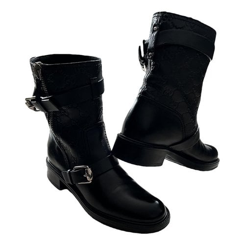 Pre-owned Gucci Leather Buckled Boots In Black