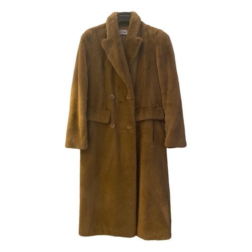 Pre-owned P.a.r.o.s.h Faux Fur Coat In Camel