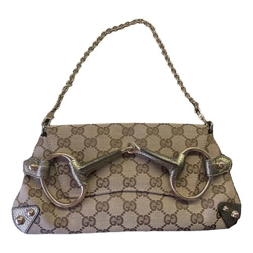 Pre-owned Gucci Horsebit 1955 Chain Cloth Handbag In Beige