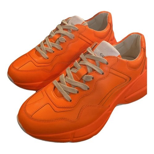Pre-owned Gucci Rhyton Leather Trainers In Orange