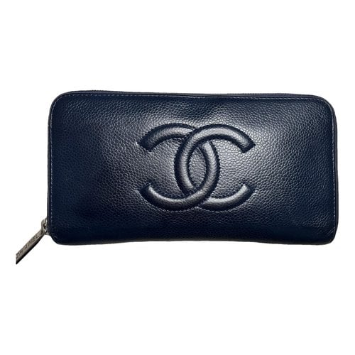 Pre-owned Chanel Leather Wallet In Navy