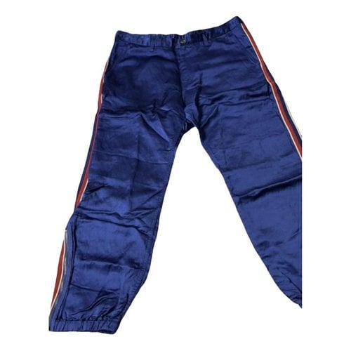 Pre-owned Gucci Linen Trousers In Blue