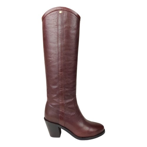 Pre-owned Claudie Pierlot Leather Western Boots In Brown