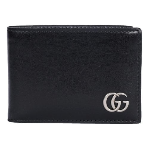 Pre-owned Gucci Marmont Leather Card Wallet In Black
