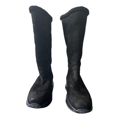 Pre-owned Hogan Shearling Snow Boots In Black