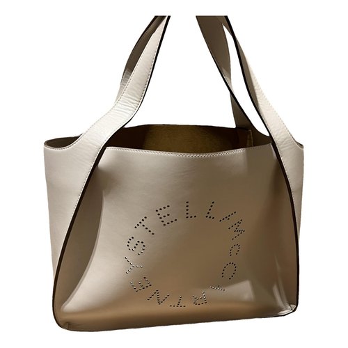 Pre-owned Stella Mccartney Logo Leather Tote In White