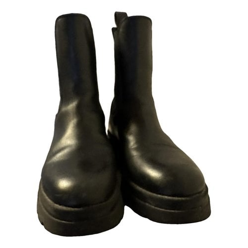 Pre-owned Anine Bing Leather Biker Boots In Black