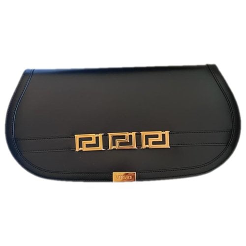 Pre-owned Versace Leather Clutch Bag In Black