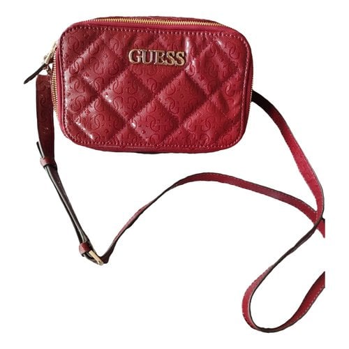 Pre-owned Guess Vegan Leather Crossbody Bag In Burgundy