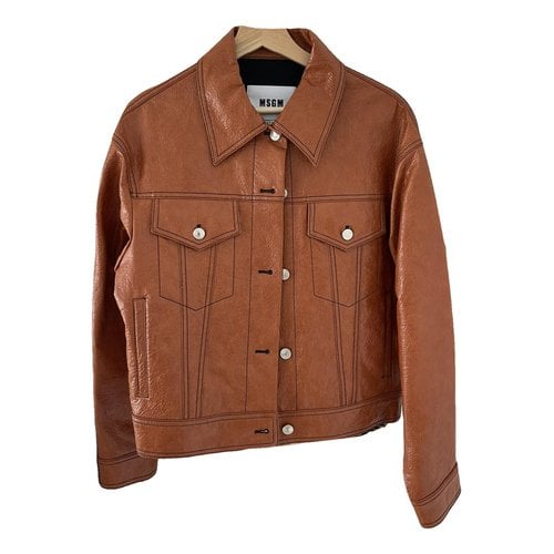 Pre-owned Msgm Vegan Leather Jacket In Brown