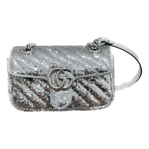 Pre-owned Gucci Gg Marmont Flap Crossbody Bag In Silver