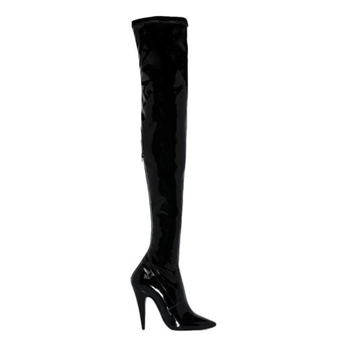 Pre-owned Saint Laurent Patent Leather Boots In Black
