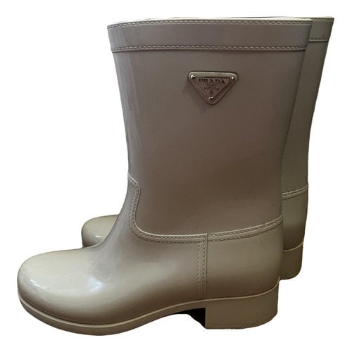 Pre-owned Prada Wellington Boots In White