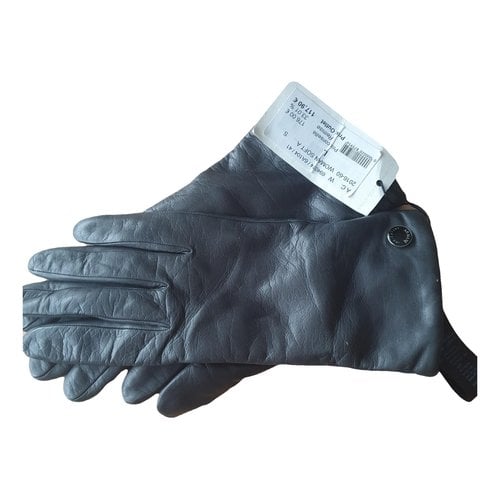 Pre-owned Armani Collezioni Leather Gloves In Anthracite