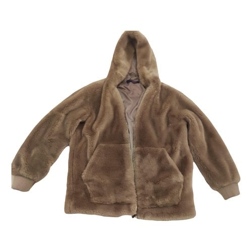 Pre-owned Trussardi Faux Fur Caban In Camel