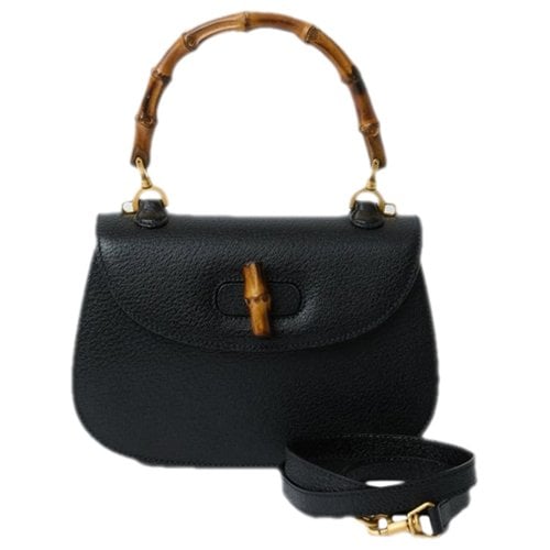 Pre-owned Gucci Bamboo Leather Handbag In Black