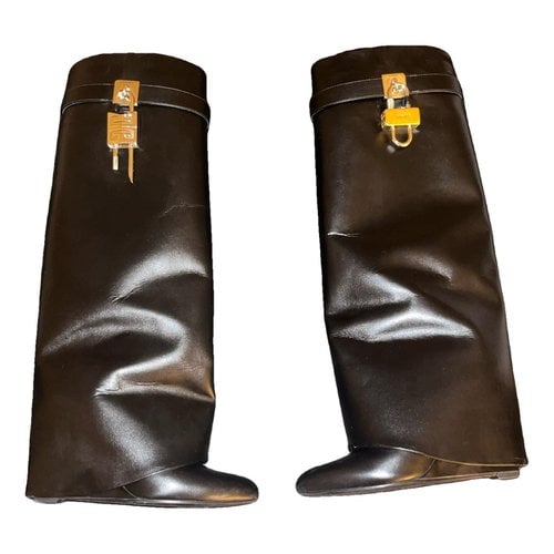 Pre-owned Givenchy Shark Leather Riding Boots In Black