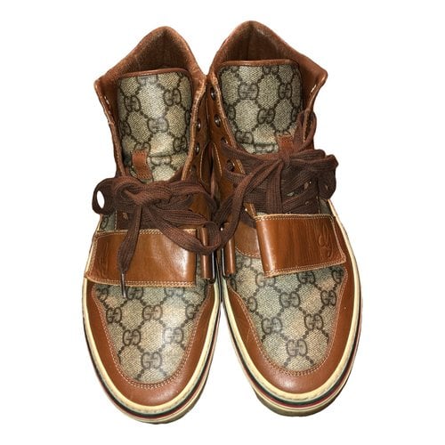 Pre-owned Gucci Leather High Trainers In Brown
