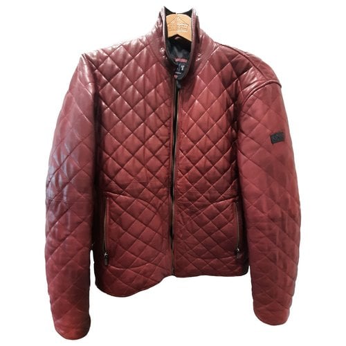 Pre-owned Armani Jeans Leather Vest In Burgundy