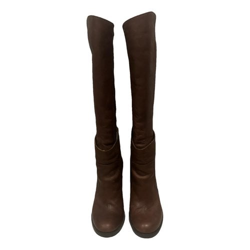 Pre-owned Mm6 Maison Margiela Leather Western Boots In Brown