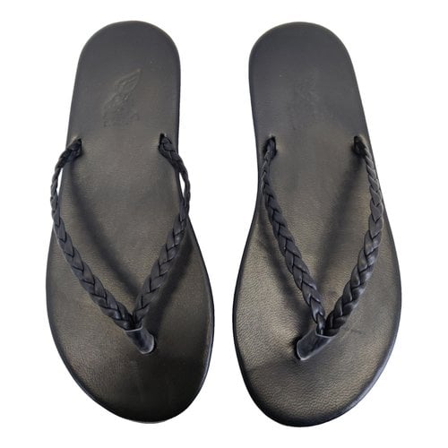 Pre-owned Ancient Greek Sandals Leather Flip Flops In Black
