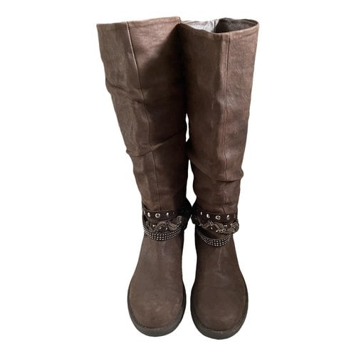Pre-owned Janet & Janet Riding Boots In Brown