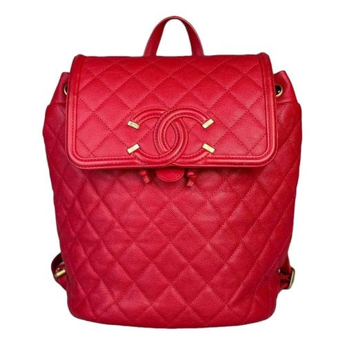 Pre-owned Chanel Leather Backpack In Red