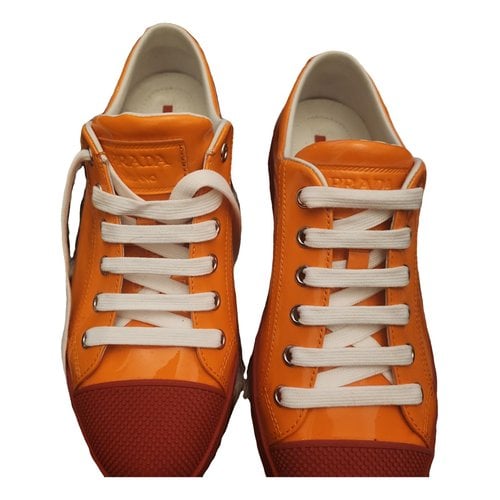 Pre-owned Prada Downtown Leather Trainers In Orange