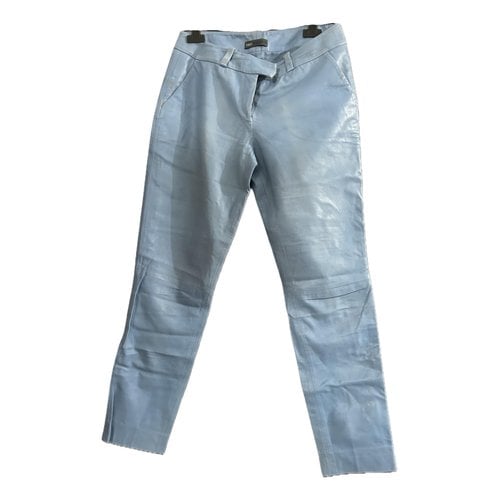 Pre-owned Trussardi Leather Straight Pants In Turquoise
