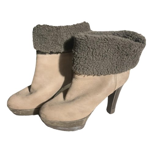 Pre-owned Sergio Rossi Shearling Snow Boots In Beige