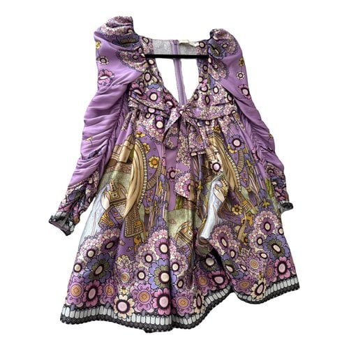 Pre-owned Zimmermann Concert Silk Mid-length Dress In Purple