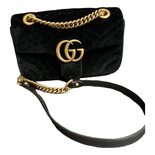 Pre-owned Gucci Gg Marmont Chain Flap Velvet Crossbody Bag In Black