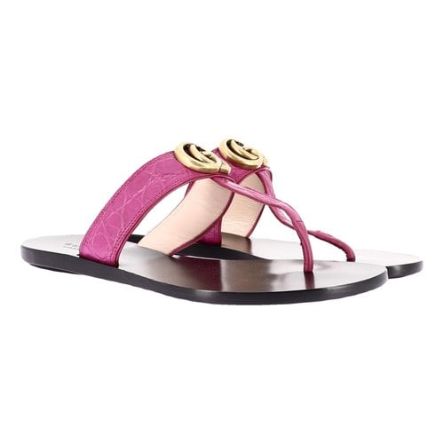 Pre-owned Gucci Marmont Leather Sandals In Purple