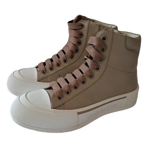 Pre-owned Alexander Mcqueen Leather Trainers In Beige