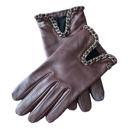 Pre-owned Chanel Leather Gloves In Burgundy