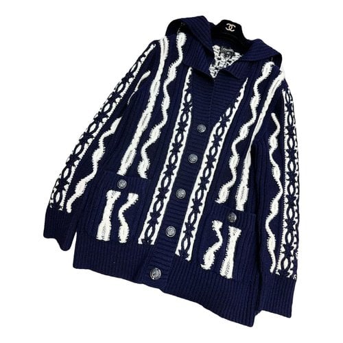 Pre-owned Chanel Wool Cardigan In Navy
