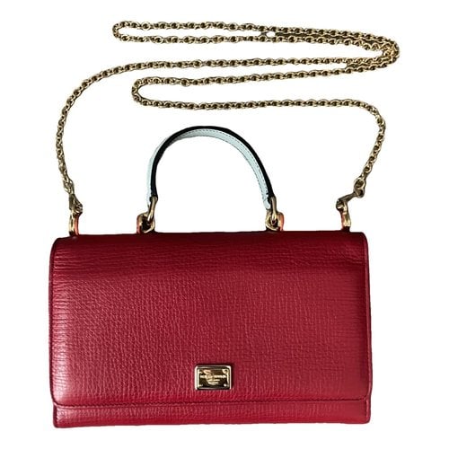 Pre-owned Dolce & Gabbana Sicily Leather Clutch Bag In Red