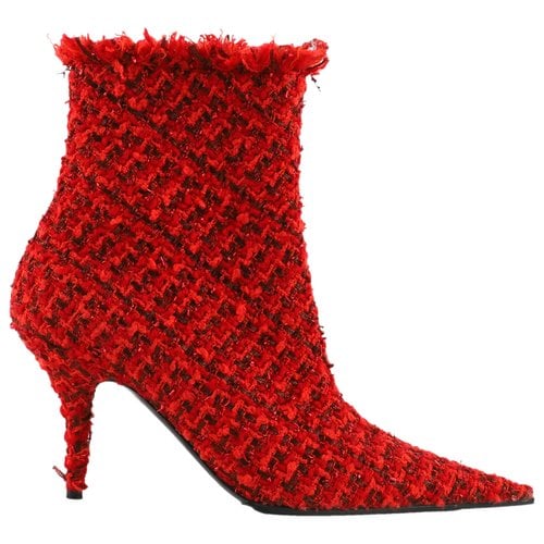 Pre-owned Balenciaga Knife Tweed Ankle Boots In Red