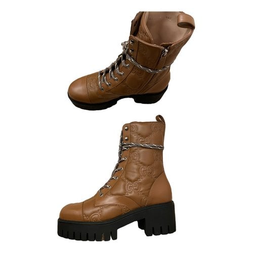 Pre-owned Gucci Leather Biker Boots In Camel