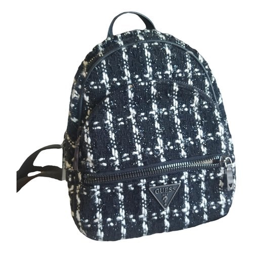 Pre-owned Guess Tweed Backpack In Black